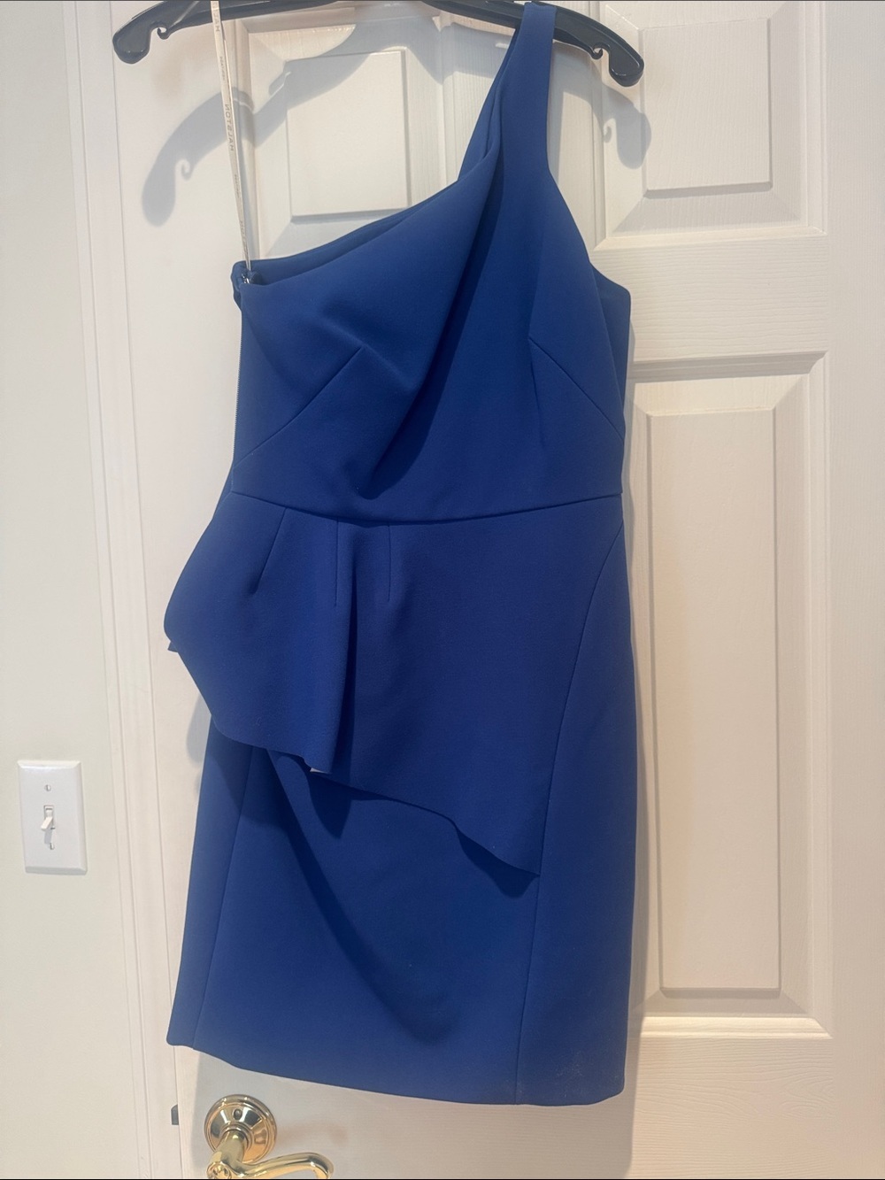 Halston Heritage One-Shoulder Cobalt Peplum Dress